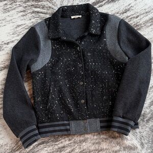 New Varsity style Mystree Charcoal and Black  Sequin Jacket